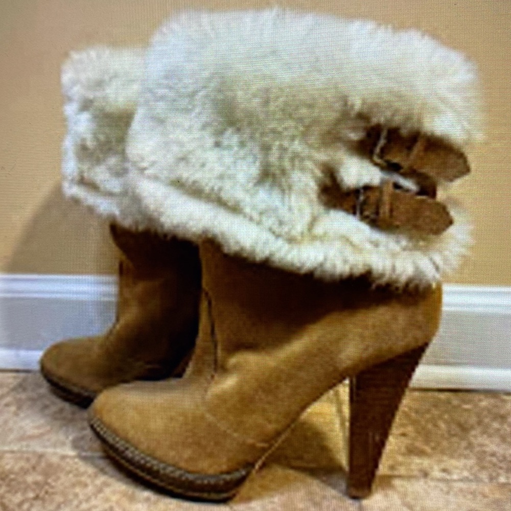 Colin Stuart Tan Faux Fur Trimmed Suede Boots